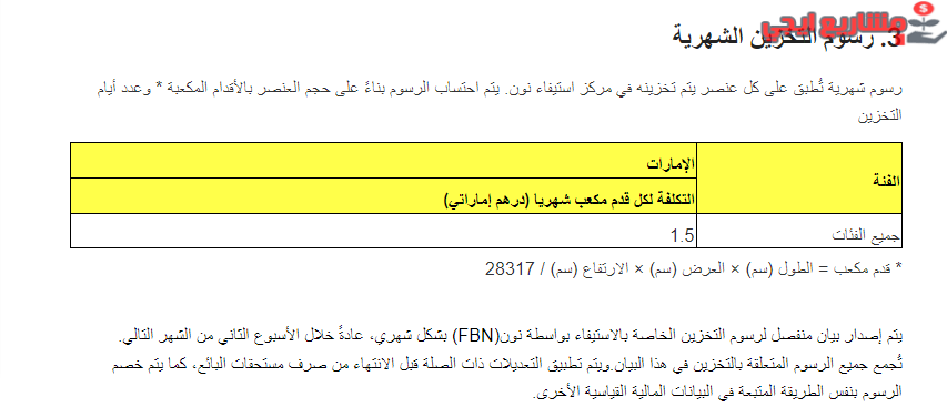 رسوم التخزين الشهرية